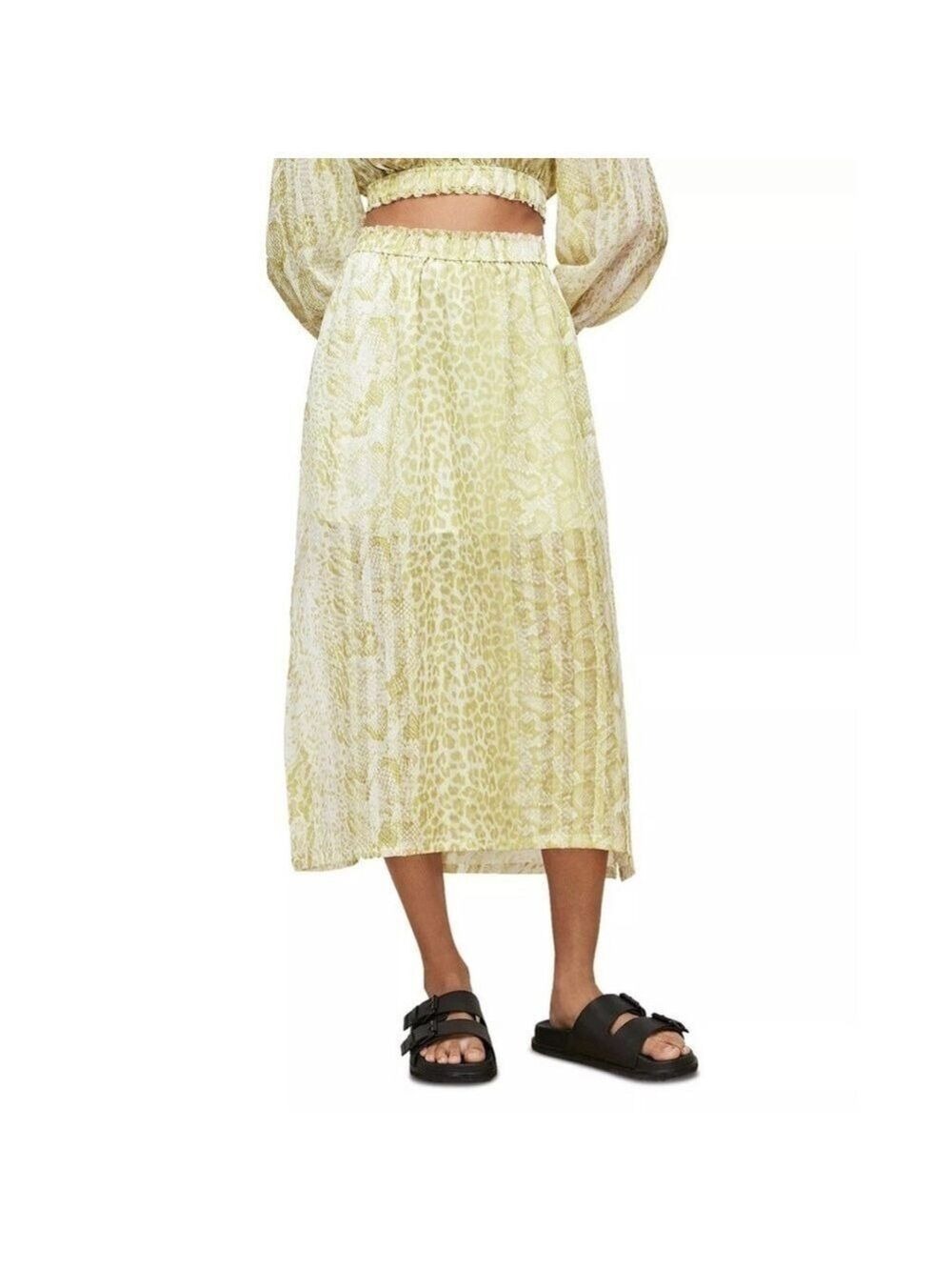 ALLSAINTS Clara Noche Pleated Midi Skirt in Lime Green size 2